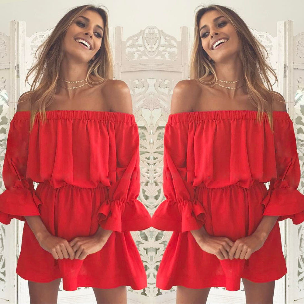 One-line neck waist sexy dress