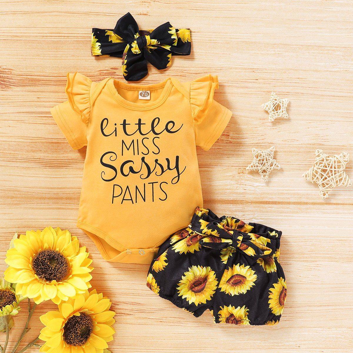 Baby Sunflower Print Romper Shorts Set