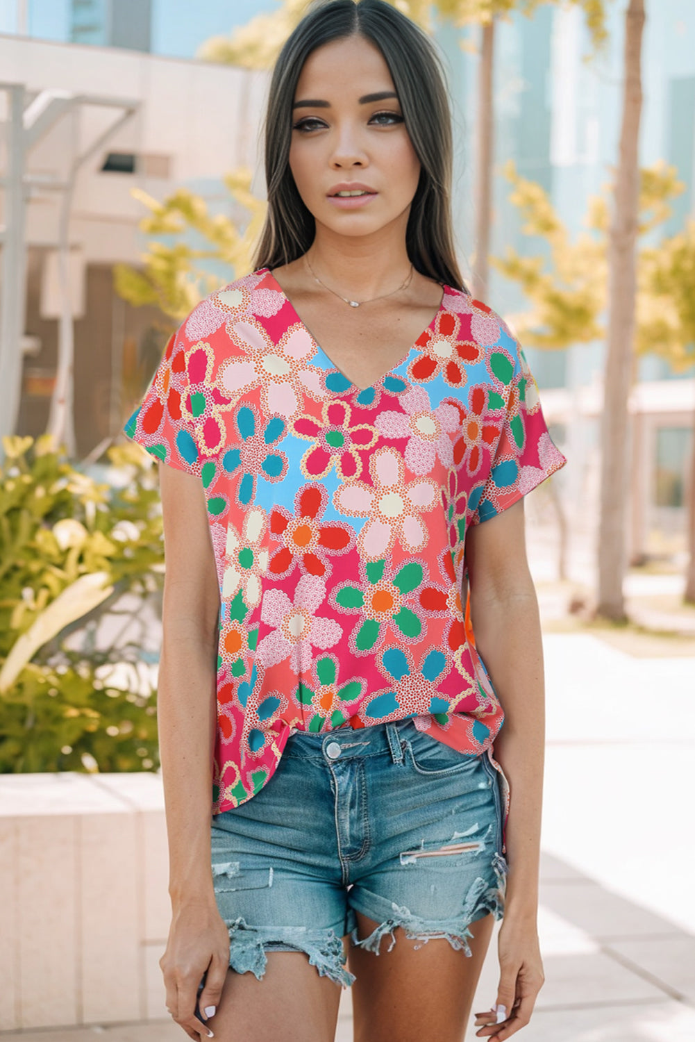 Multicolor Floral Print Bubble Sleeve Shirt