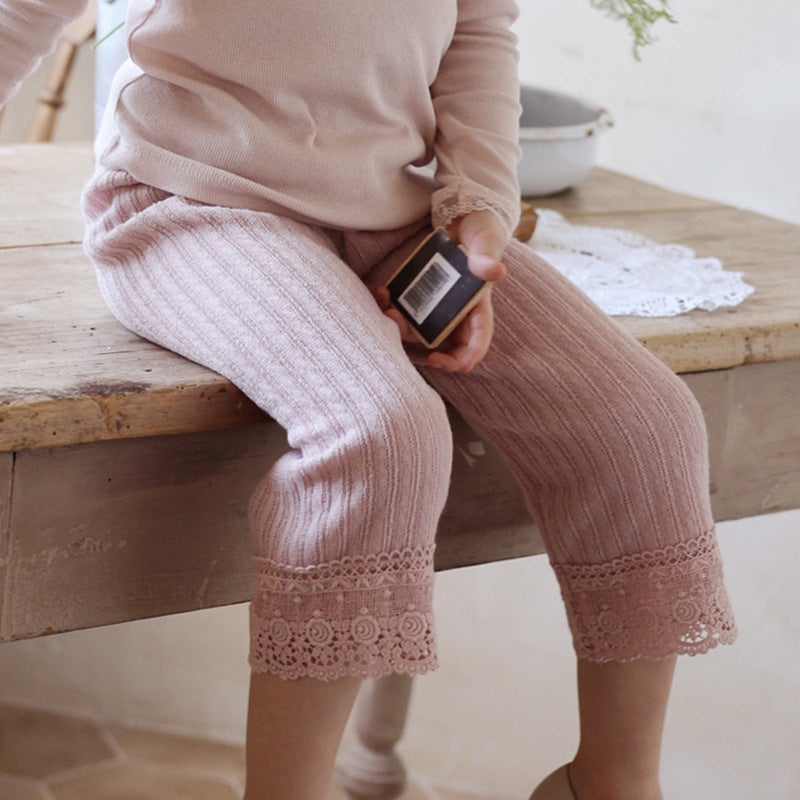 Soft And Comfortable Loose Knitted Lace Trim Straight-leg Pants