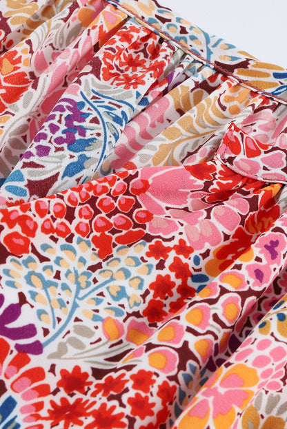 Red Cakewalk Floral Smocked Blouse