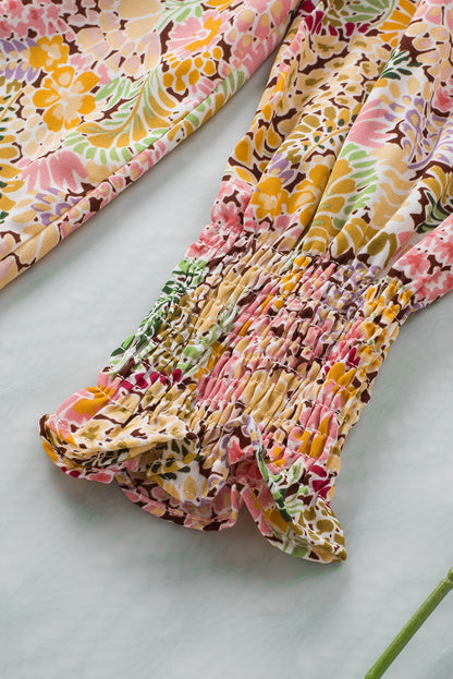 Red Cakewalk Floral Smocked Blouse