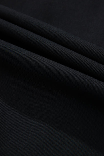 Black Collar Tab Sleeve Zip Up Flap Detail Jacket