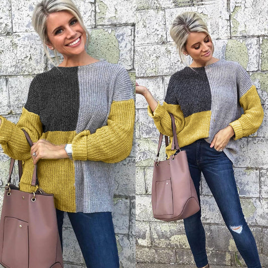 Casual loose stitching knit sweater