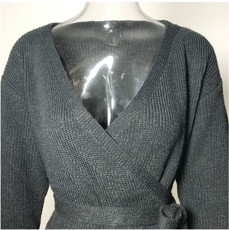 Off-the-shoulder V-neck belt dress