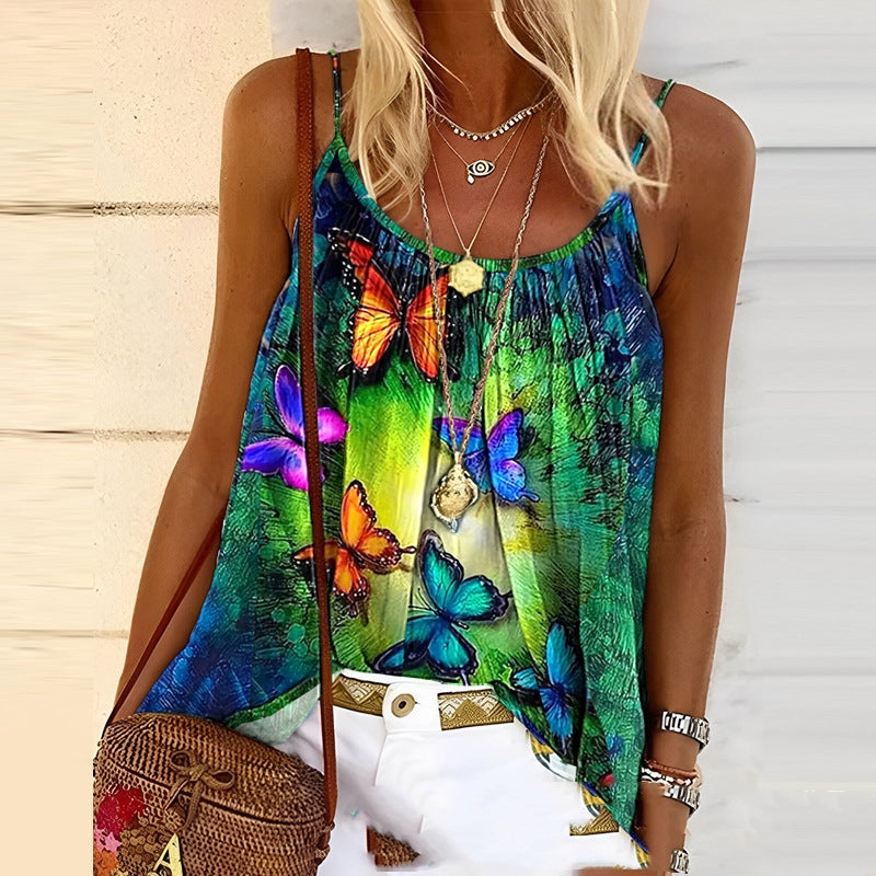 Women's Sling Color Plaid Printed Top