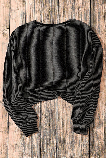 Khaki Game Day Graphic Crop Corded Knit Top