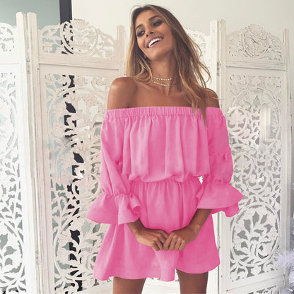 One-line neck waist sexy dress