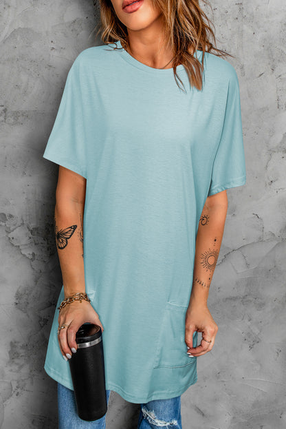 Khaki Side Pockets Short Sleeve Tunic Top