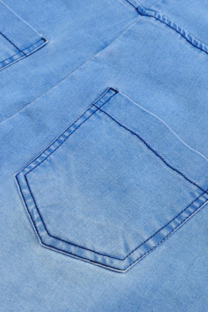 Sky Blue Grommet Tie Straps Casual Denim Romper