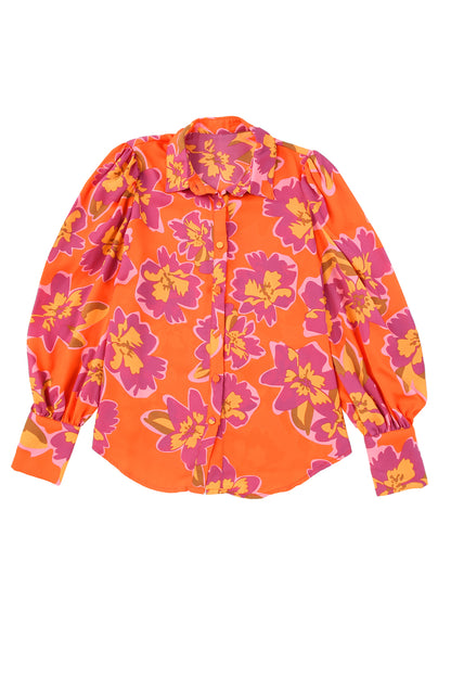 Multicolor Swirl Color Block Print Lantern Sleeve Shirt