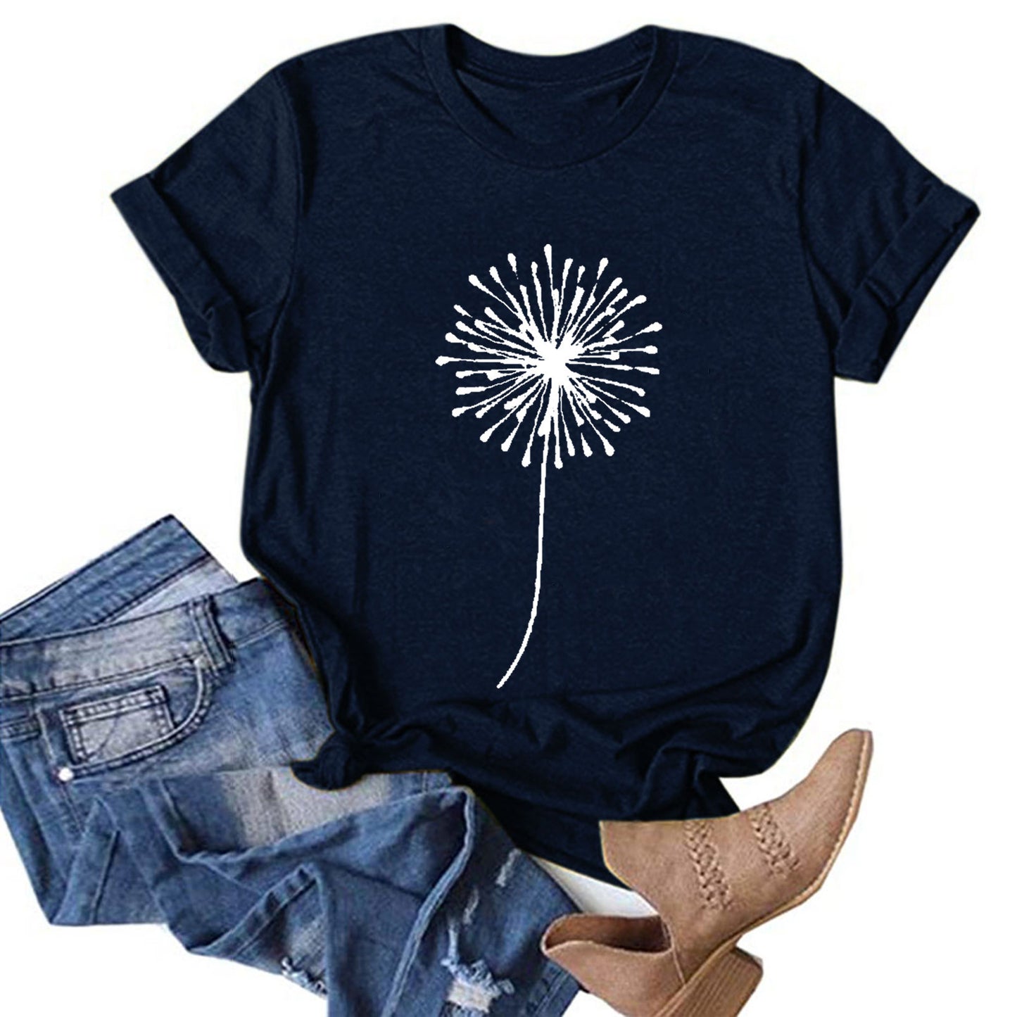 Men's And Women's Fashion Sunflower Print Short-sleeved T-shirt Top
