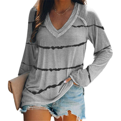Tie-Dye Stripes Printed Long-Sleeved Women's Clothing