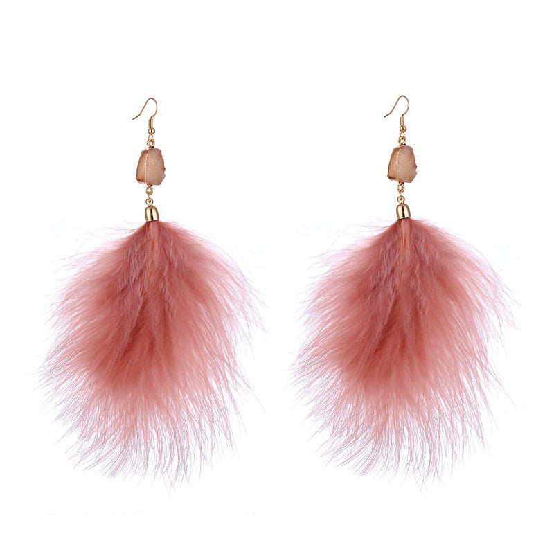 Exaggerated Feather Plush Earrings Luxury Temperament Ladies Earrings