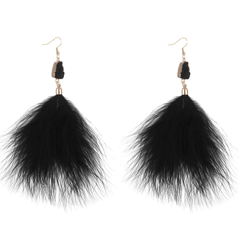 Exaggerated Feather Plush Earrings Luxury Temperament Ladies Earrings