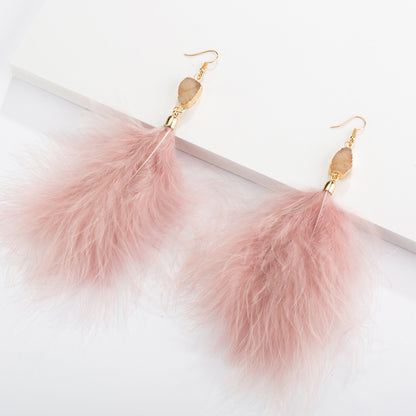 Exaggerated Feather Plush Earrings Luxury Temperament Ladies Earrings