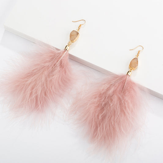 Exaggerated Feather Plush Earrings Luxury Temperament Ladies Earrings