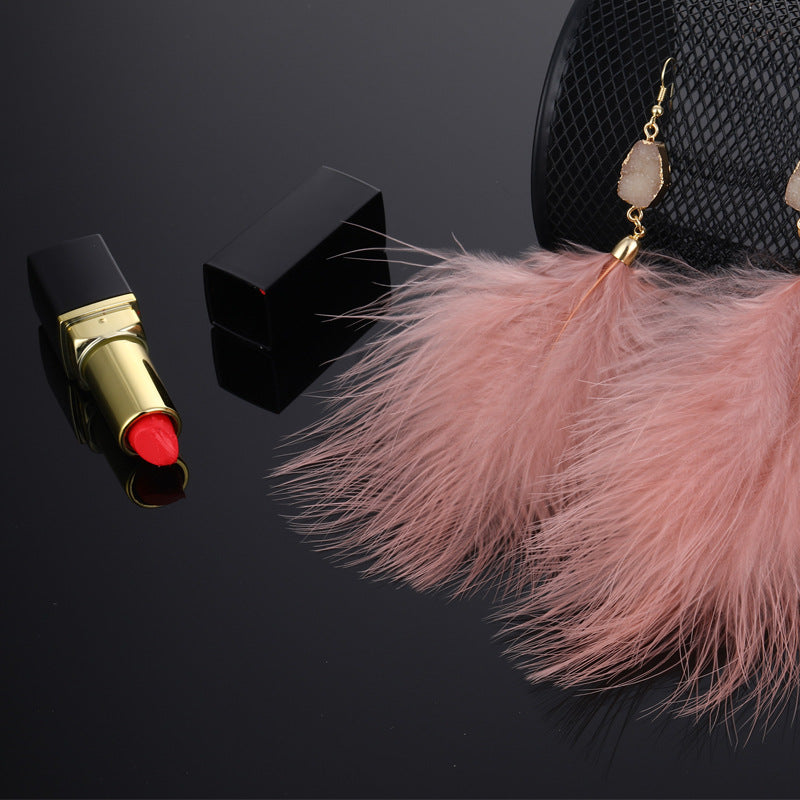 Exaggerated Feather Plush Earrings Luxury Temperament Ladies Earrings