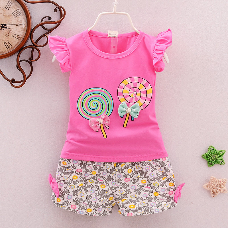 Girls Cartoon Two-Piece Children's Clothing Cotton Girls