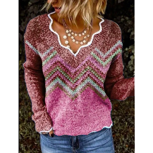 Women's Printed Long-Sleeved Fleece Sweater Top