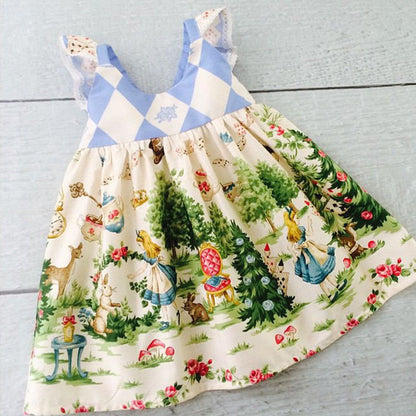 Children's Clothing Diamond Stitching Cartoon Flying Sleeve Dress