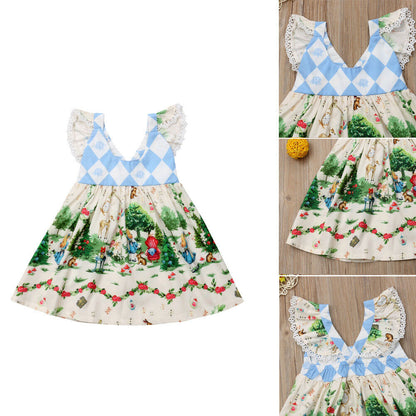 Children's Clothing Diamond Stitching Cartoon Flying Sleeve Dress