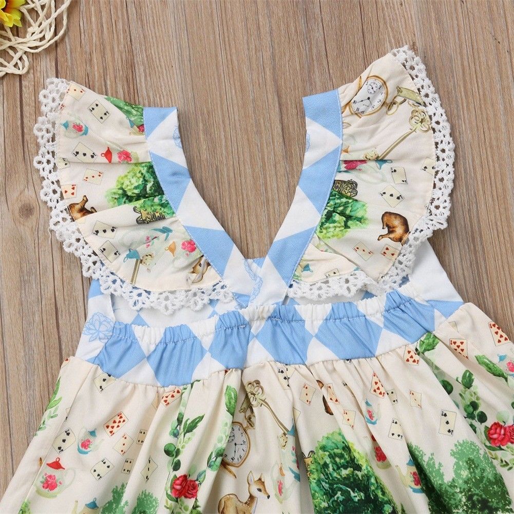Children's Clothing Diamond Stitching Cartoon Flying Sleeve Dress