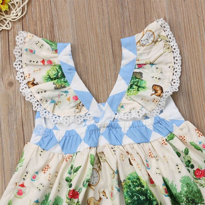 Children's Clothing Diamond Stitching Cartoon Flying Sleeve Dress