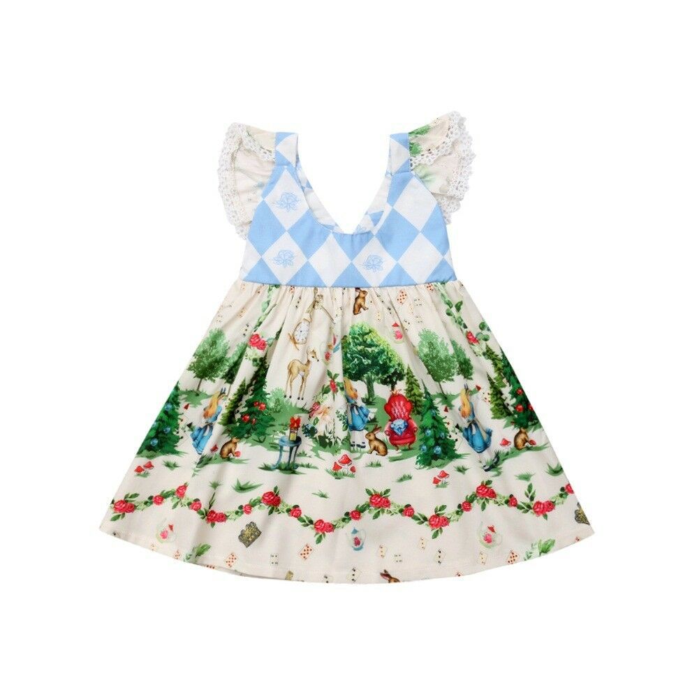 Children's Clothing Diamond Stitching Cartoon Flying Sleeve Dress