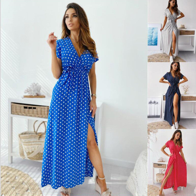 Printed Polka Dot Long Dress Women's Clothing