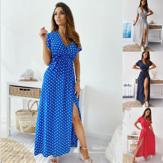 Printed Polka Dot Long Dress Women's Clothing