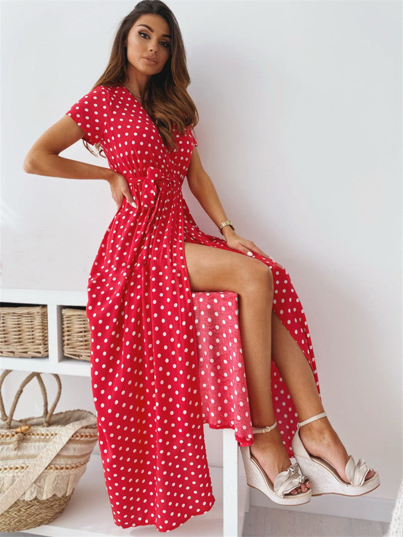 Printed Polka Dot Long Dress Women's Clothing