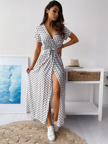 Printed Polka Dot Long Dress Women's Clothing