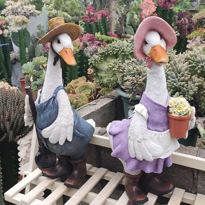 Cute Resin Duck Outdoor Statue Flexible Simulation Duck Ornaments For Outdoor Yard Lawn Garden Decorations