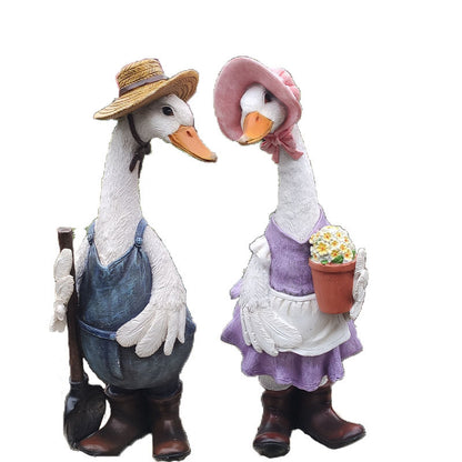 Cute Resin Duck Outdoor Statue Flexible Simulation Duck Ornaments For Outdoor Yard Lawn Garden Decorations