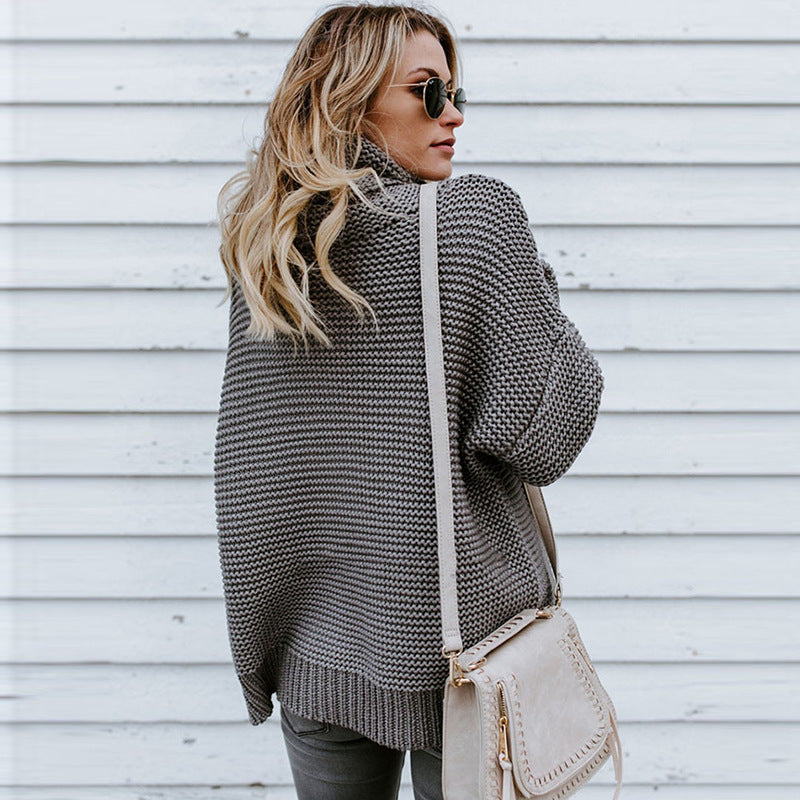 Pure Color Casual Loose High Collar Style Women'S Clothing Wholesale