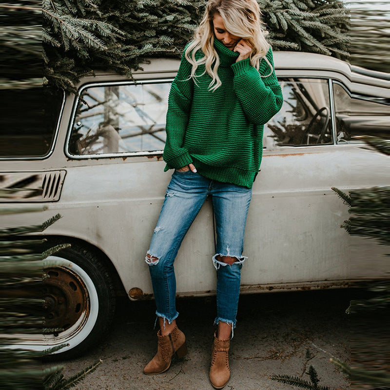 Pure Color Casual Loose High Collar Style Women'S Clothing Wholesale