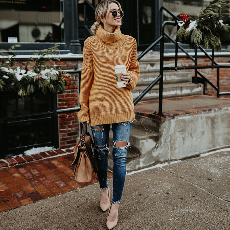 Pure Color Casual Loose High Collar Style Women'S Clothing Wholesale