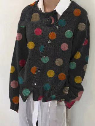 Polka Dot Printed Long Sleeve Sweater Knit Cardigan Women's Clothing