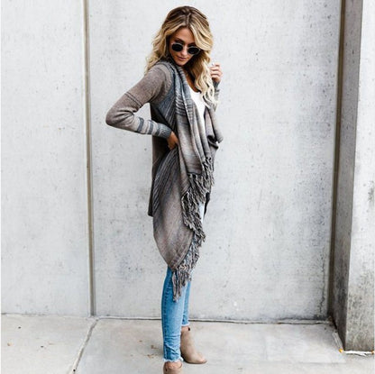 Women's Mid Length Slim Fashion Tassel Coat Knitted Sweater