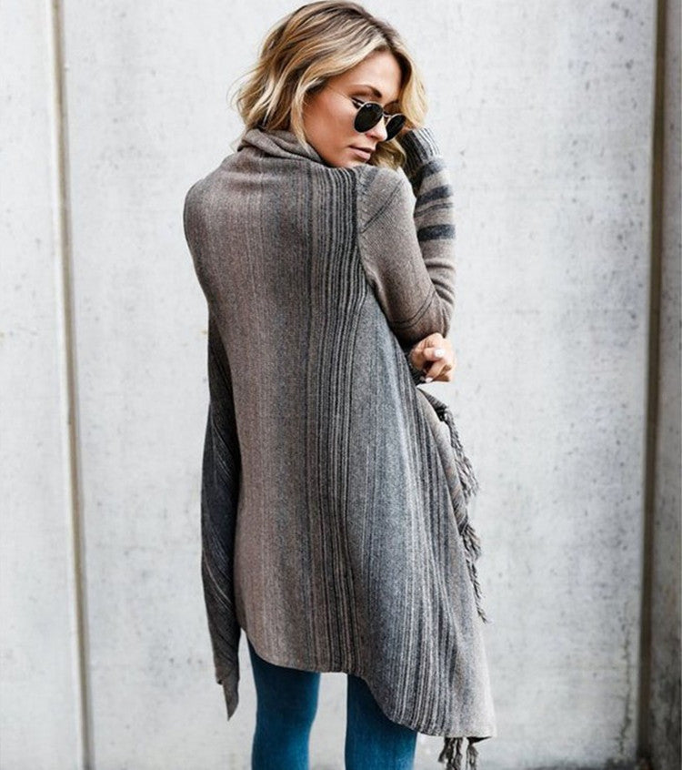 Women's Mid Length Slim Fashion Tassel Coat Knitted Sweater