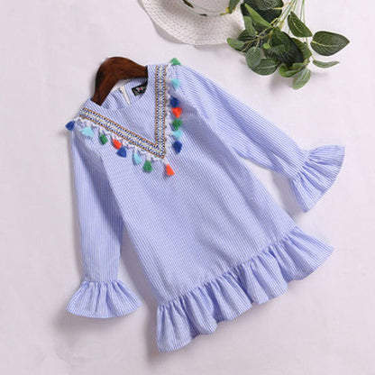 Striped Parent-child Wear Lace Fringed Lotus Leaf Mother Women's Clothing