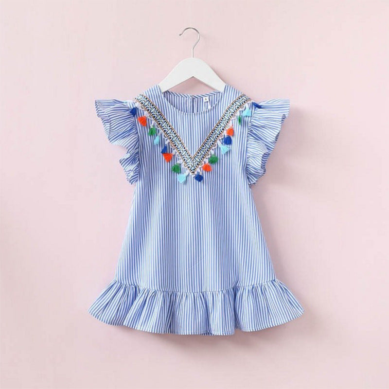 Striped Parent-child Wear Lace Fringed Lotus Leaf Mother Women's Clothing