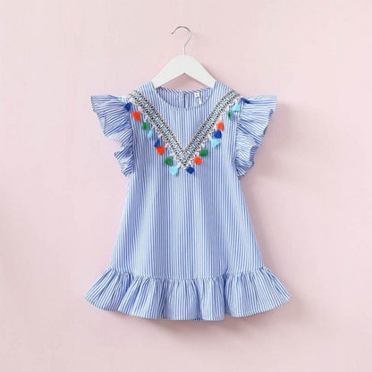 Striped Parent-child Wear Lace Fringed Lotus Leaf Mother Women's Clothing