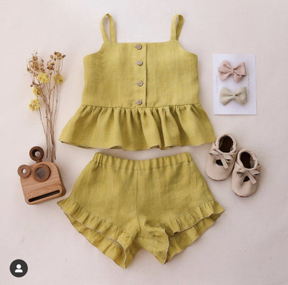 Suit Summer Sling Top Four-corner Ruffled Shorts Girls Two-piece Infant Clothing