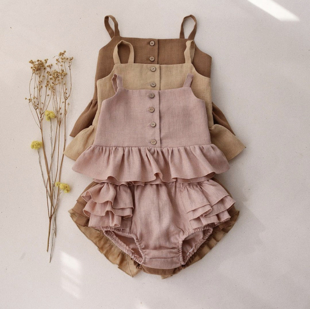 Suit Summer Sling Top Four-corner Ruffled Shorts Girls Two-piece Infant Clothing