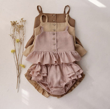 Suit Summer Sling Top Four-corner Ruffled Shorts Girls Two-piece Infant Clothing