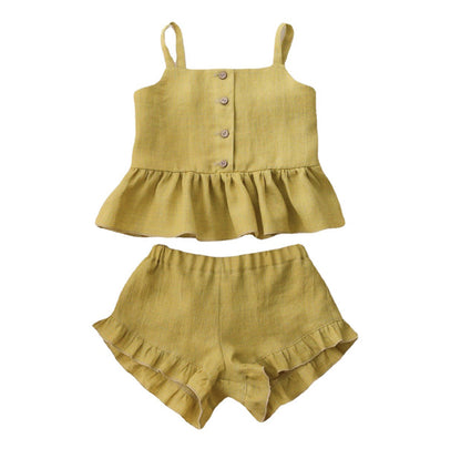 Suit Summer Sling Top Four-corner Ruffled Shorts Girls Two-piece Infant Clothing