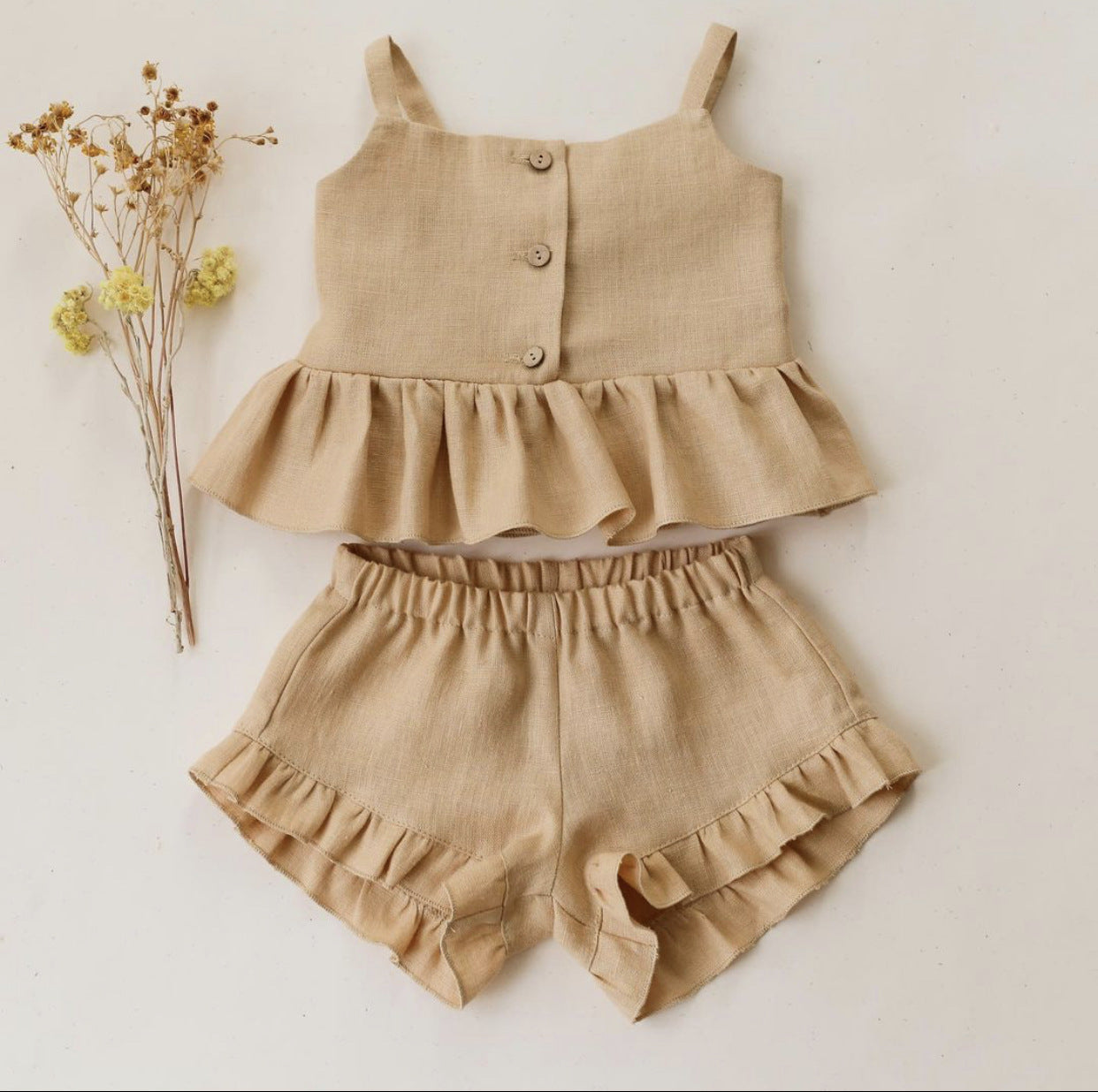 Suit Summer Sling Top Four-corner Ruffled Shorts Girls Two-piece Infant Clothing
