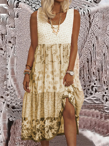 Sleeveless Stitching Summer Round Neck Dress Women's Clothing